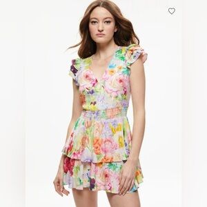 Alice + Olivia Mariska Floral Smocked Ruffle Skort Romper Dress 4
